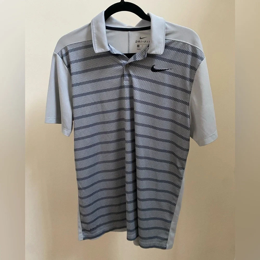 Nike Dri-Fit striped golf polo striped grey Sz M EUC